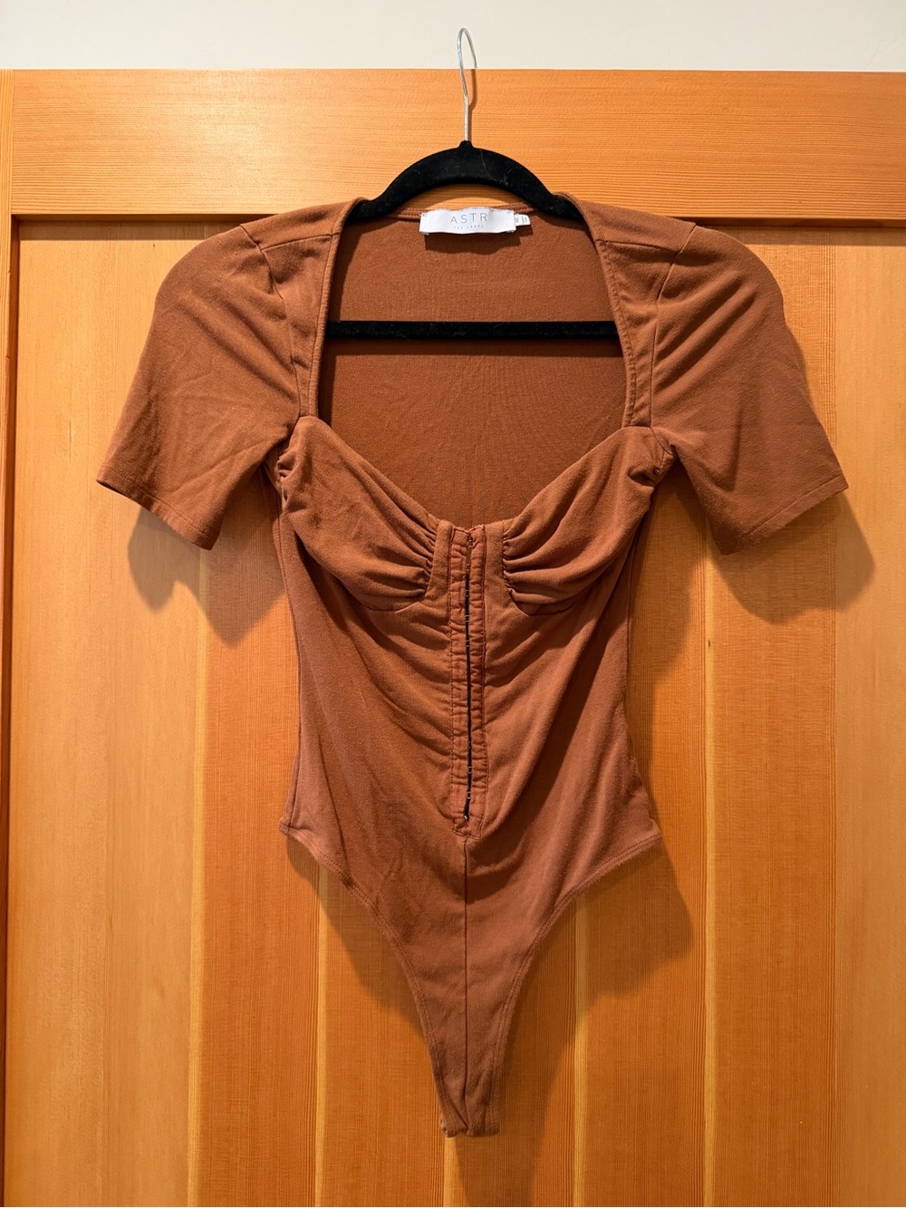 Astr Ruched Chest Brown Bodysuit